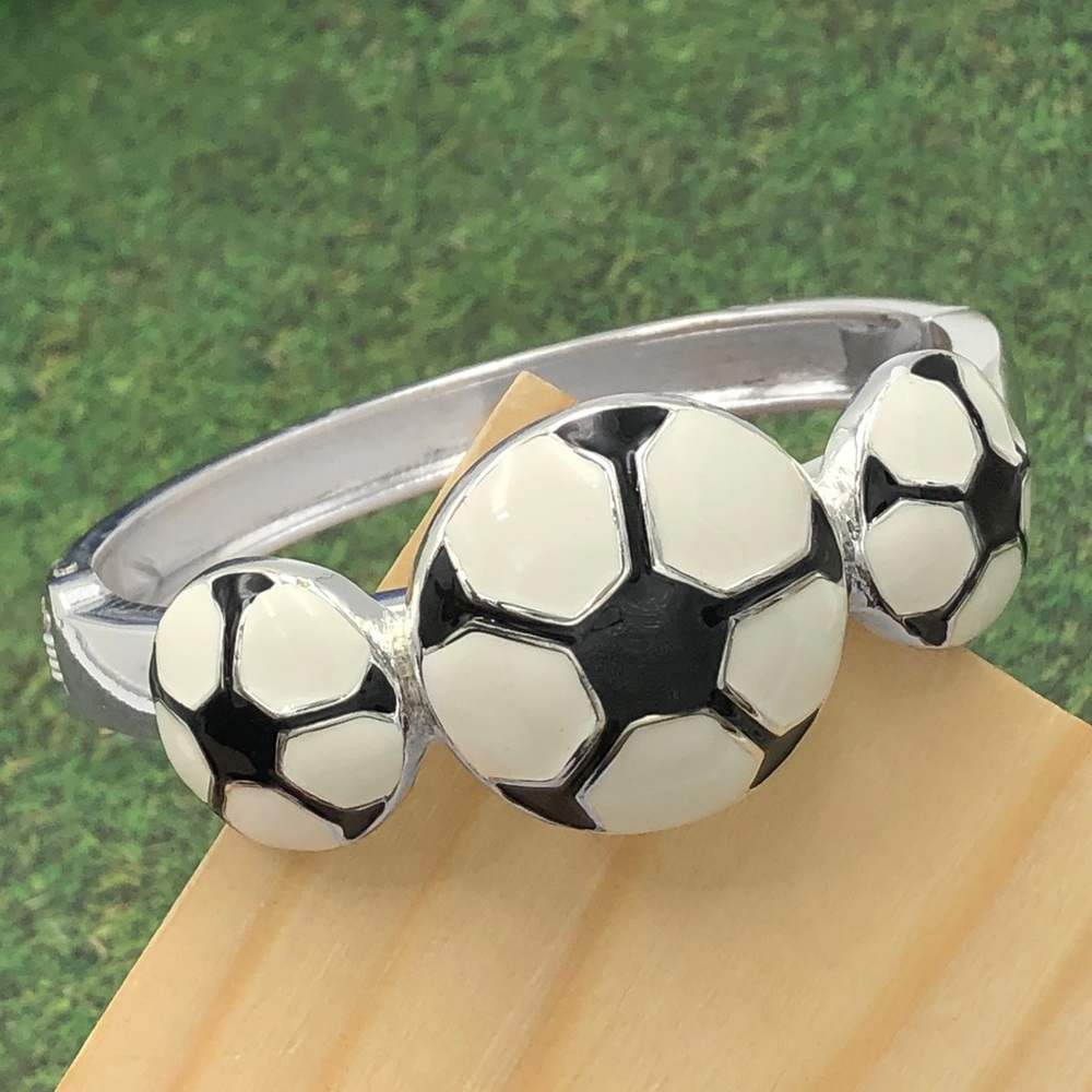 Soccer Ball Hinged Silver Statement Bracelet